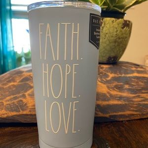NWT Rae Dunn Insulated Stainless Steel Tumbler with Lid says:Faith. Hope. Love.